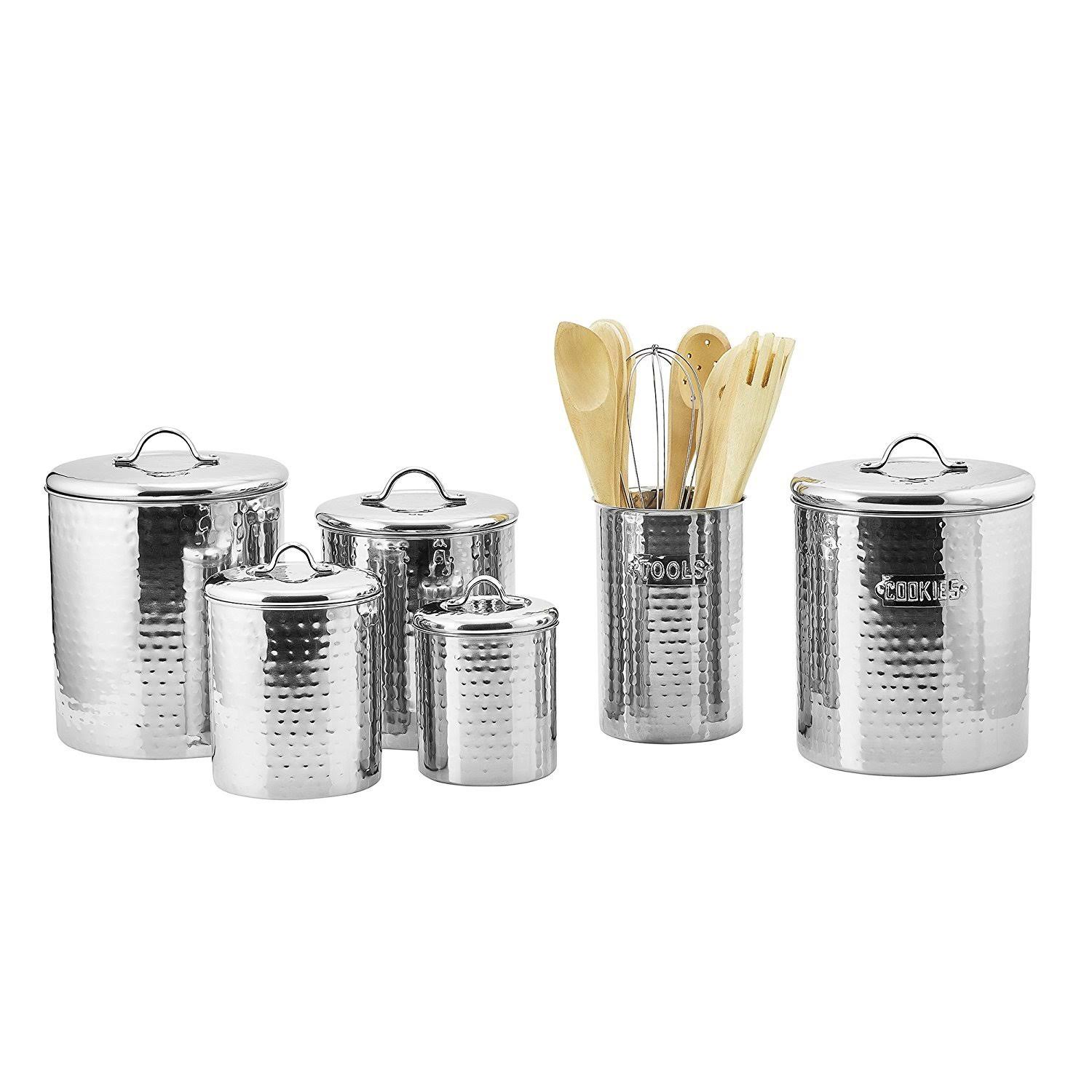 Old Dutch 4 Piece Hammered Stainless Steel Canister Set