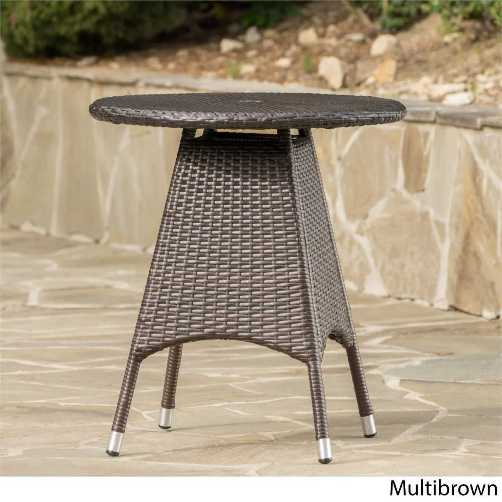 Noble House Corsica 25.75 Round Wicker Patio Dining Table in Brown