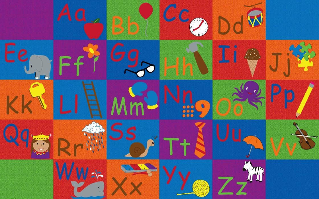 Kid Carpet All in A Row Letter Classroom Rug, 7'6" x 12' Rectangle