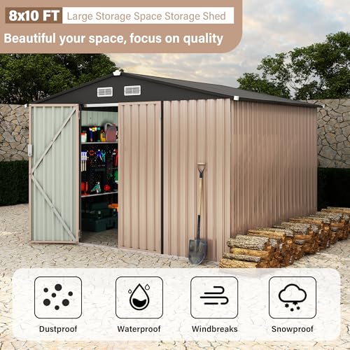 All-Weather Resin Shed with Window, Outdoor Plastic Garden Shed with Lockable Door and Vents, Outdoor Resin Storage Sheds for Tool, Bike, Backyard, Patio