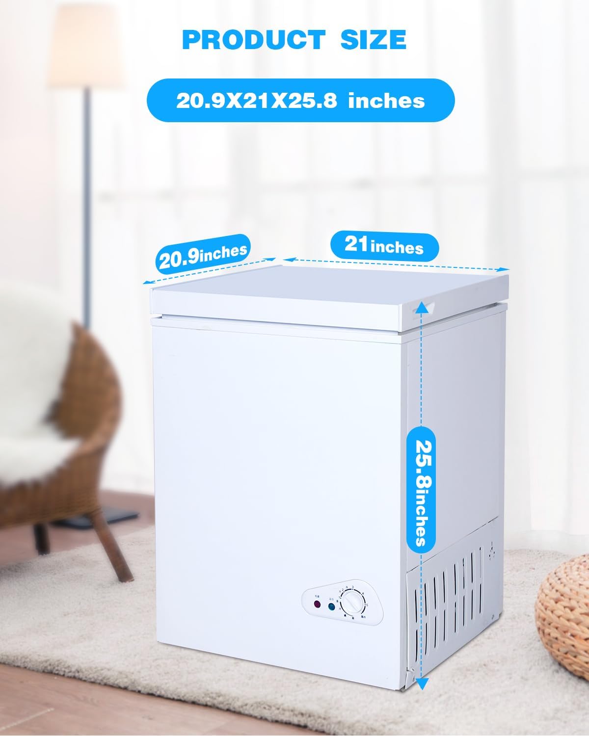 Compact Chest Freezer, 3.5 Cu.Ft. Deep Freezer with Basket, 6 Level Adjustable Temperature, Top Door Mini Freezer White