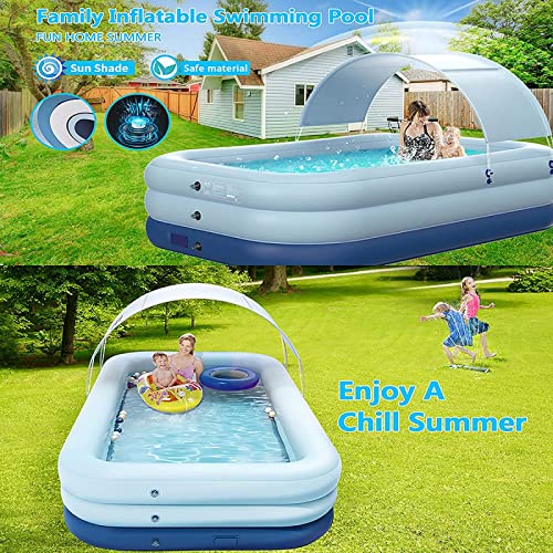 Outdoor Swimming Pools Summer Water Party with Slide for Children Water Splash Pool Suitable for Over 3 Years Old,Blue-2.6M