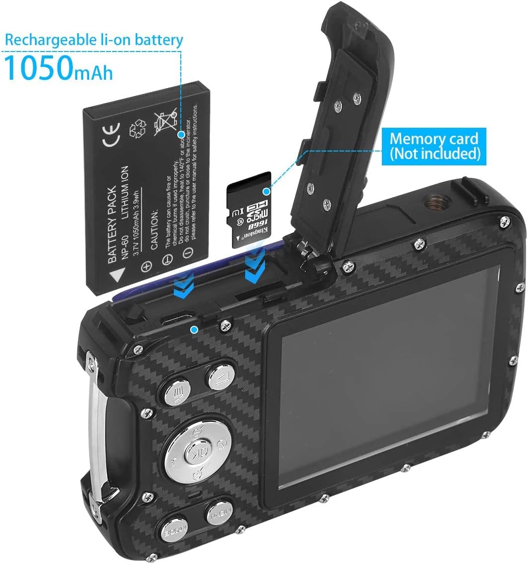 Waterproof Digital Camera for Kids,HD 1080P 16 FT Underwater Camera 2.8 LCD 16MP Kids Video Camcorder with Rechargeable Battery,Point and Shoot Camera for Teenagers Students Gifts