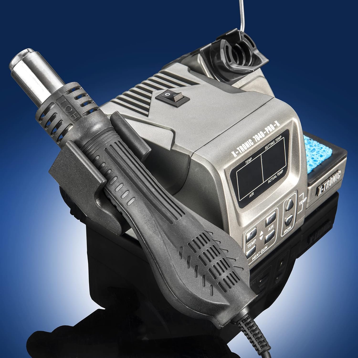 X-Tronic 7040-PRO-X • 775 Watt • Small Footprint Hot Air Rework & Soldering Iron Station • Digital Temp Controls, C/F Conversion, Calibration Func, 0-30 Min Sleep, Auto Cool Down, Mute/Unmute Sound
