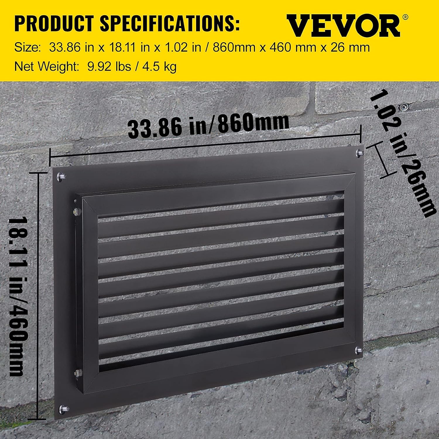 VEVOR Flood Vent, 16" X 32" Foundation Flood Vent, to Reduce Foundation Damage and Flood Risk, Black, Wall Mounted Flood Vent, for Crawl Spaces,Garages & Full Height Enclosures (16" X 32")