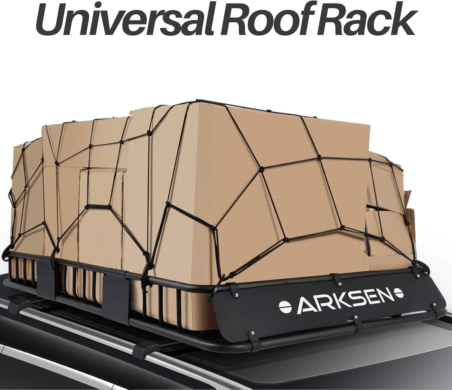 ARKSEN 84 Inch Universal Roof Rack Cargo Basket with Extension Soft-Shell Rooftop Cargo Carrier with Waterproof Car Roof Bag for SUV, Trucks, & Cars - Black