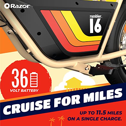 Razor Rambler 16 – 36V Electric Minibike with Retro Style, Up to 15.5 MPH, Up to 11.5 Miles Range & Retrospec Dakota Bicycle/Skateboard Helmet for Adults - Commuter, Bike, Skate, Scooter