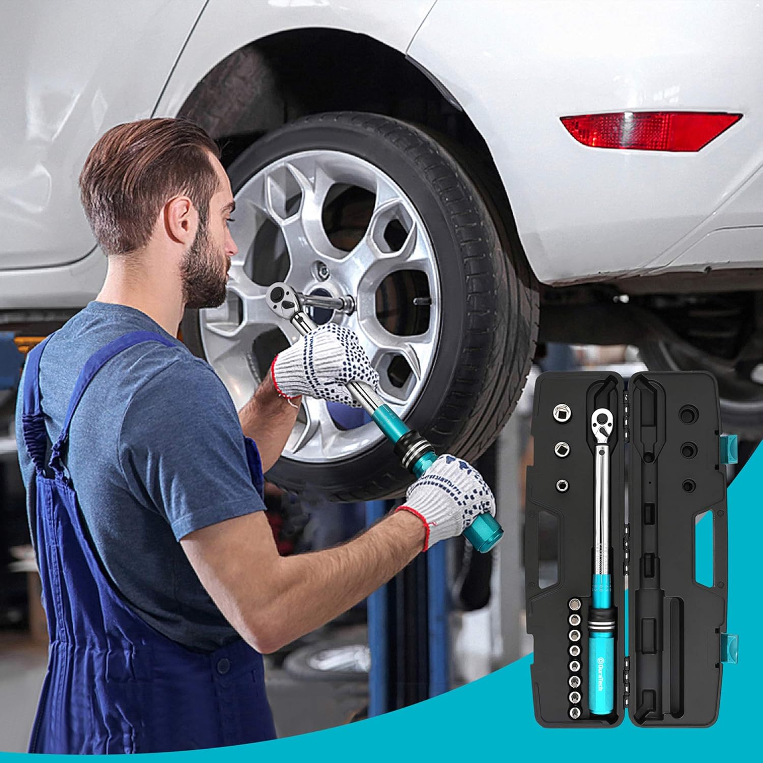 DURATECH 1/2-Inch Drive Click Torque Wrench, 30-160 Ft-lb, with Socket Adapter, Extensions Bar, Storage Case Included