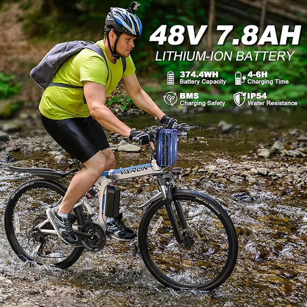 VARUN Electric Bike for Adults Foldable Ebike Peak 750W Motor, with 48V Removable Battery, up to 20+MPH 50 Miles, 21-Speed Gears & Dual Hydraulic Suspension