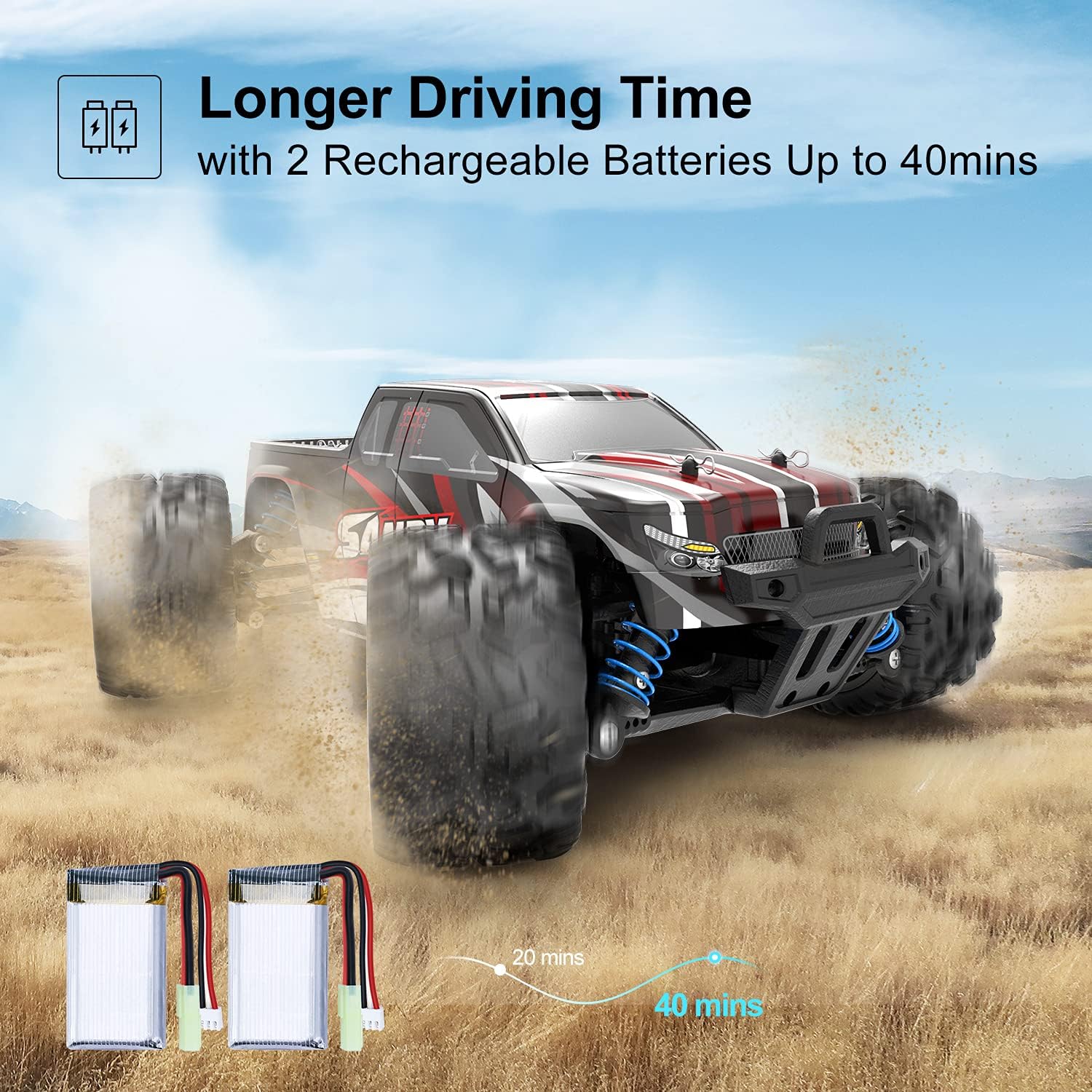 DEERC 9300 Remote Control Car High Speed RC Cars for Kids Adults 1:18 Scale 40 KM/H 4WD Off Road Monster Trucks,2.4GHz All Terrain Toy Trucks with 2 Rechargeable Battery,40+ Min Play Gift for Boy Girl Pack of 2