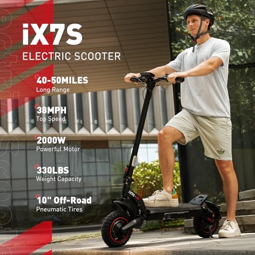 iScooter Electric Scooter Adults, 28/38 MPH Top Speed & 40/50 Miles Long Range Escooter, 10/11" Offroad Pneumatic Tire Scooters for Adults with Cruise Control, Dual Suspensions, Foldable E-Scooter
