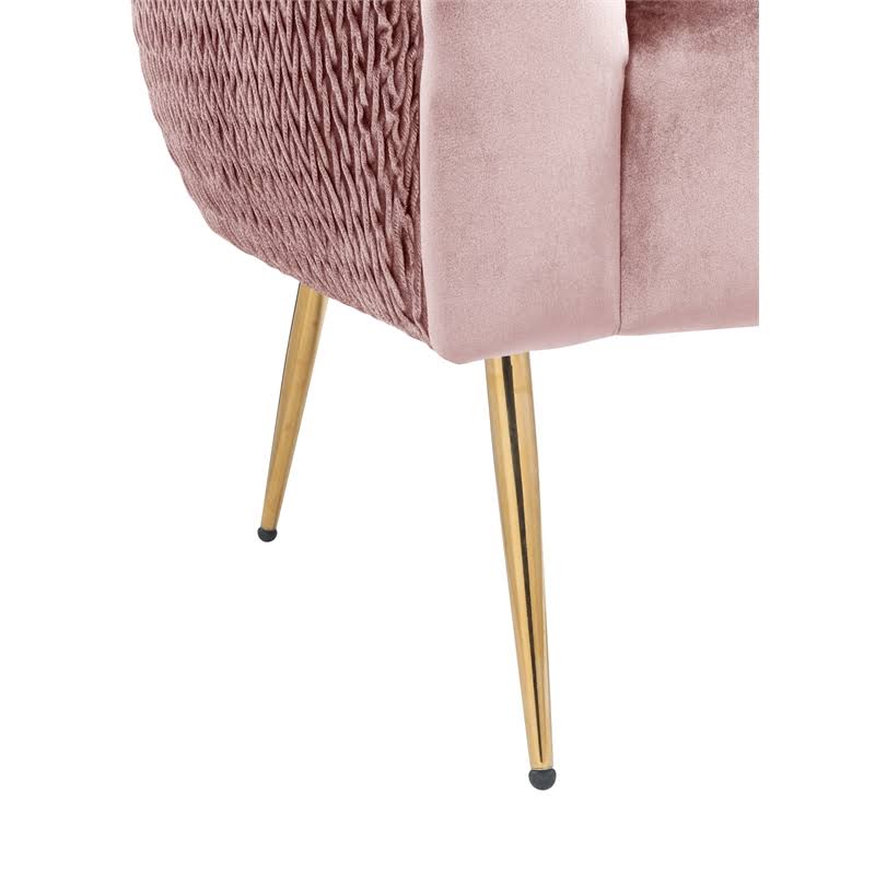 Lilola Home Natalie Blush Pink Velvet Barrel Accent Chair with Metal Legs