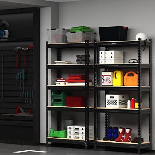 PrimeZone 2 Pack Storage Shelves 48" x 24" x 72" - 5 Tier Heavy Duty Adjustable Garage Storage Shelving, Metal Storage Utility Rack Shelf Unit for Warehouse Pantry Closet Kitchen, Black