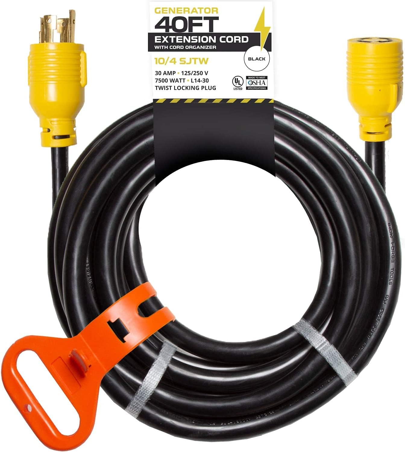 30 Amp Generator Cord - L14-30 40 Ft Generator Power Cable with Organizer 10/4 SJTW, 125/250v, 7500 Watt