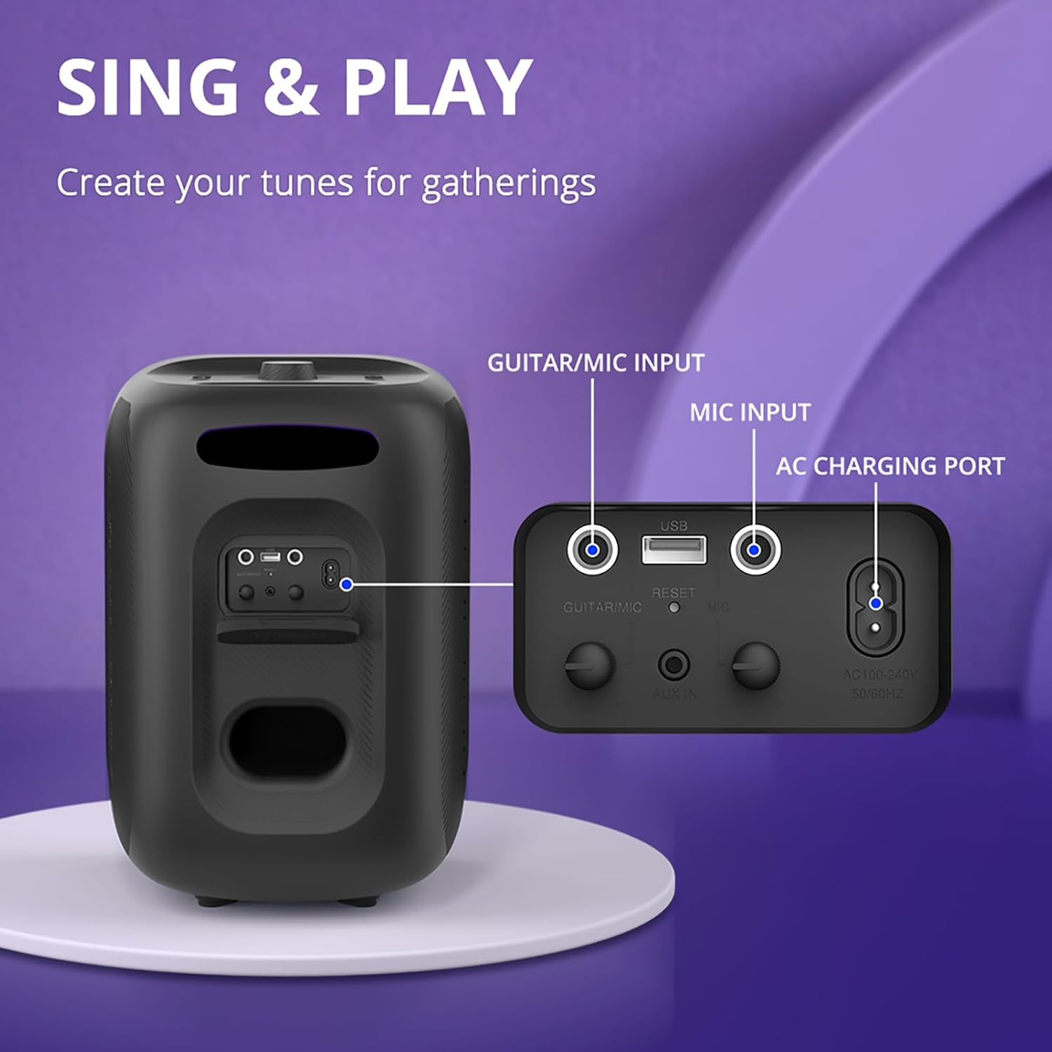 Tronsmart Halo 200 Bluetooth Speaker(No Microphone), Loud Speaker with Powerful Sound and Deep Bass, Party Sync, 5 Lighting Modes, Custom EQ &Lights, 18H Playtime, Supports Mic & Guitar for Party