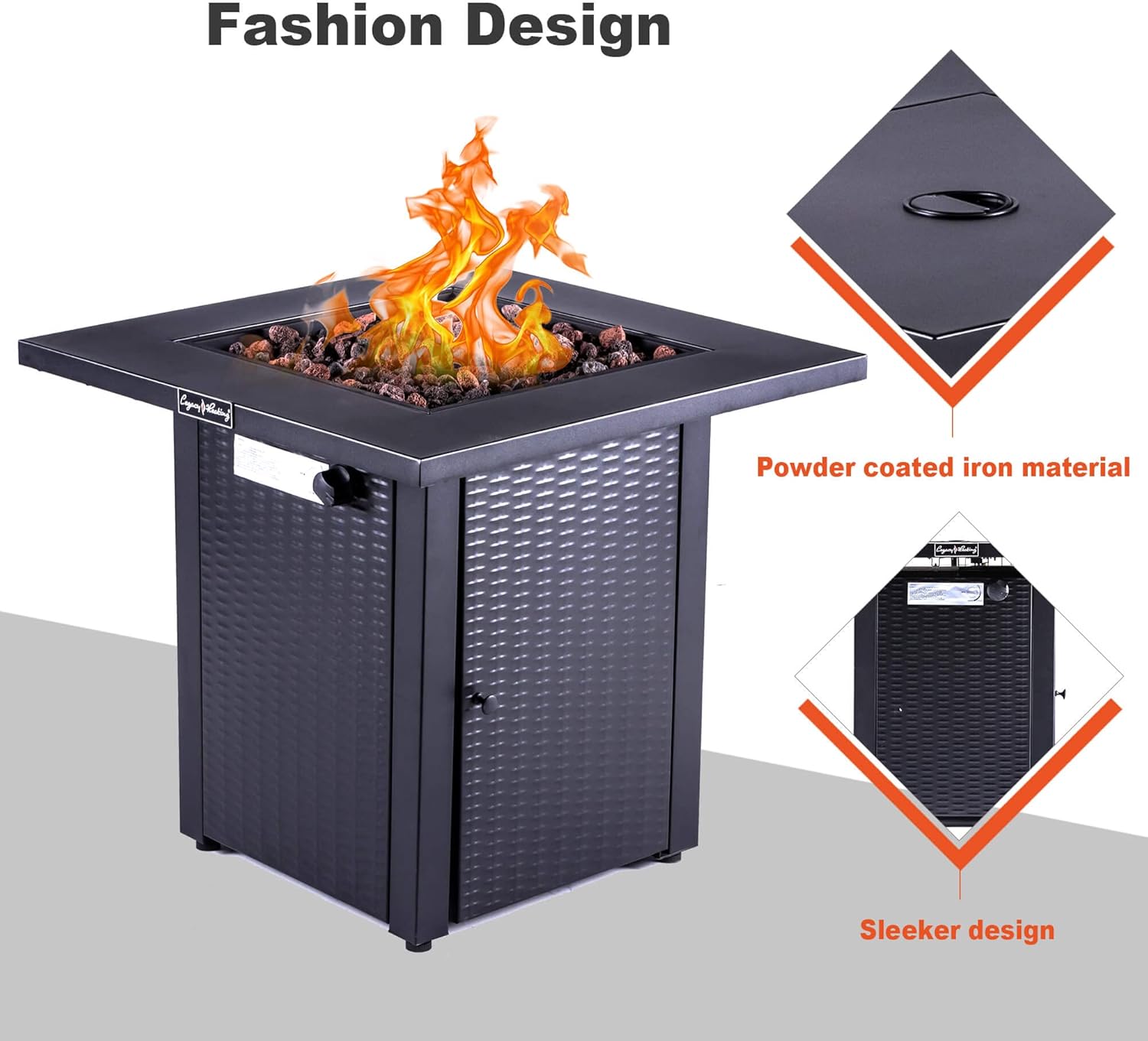28&ldquo; Outdoor Gas Fire Pit Table Propane Fire Pits, 50000 BTU, with Lid, Rattan & Wicker-Look, Lava Stone, ETL Certification, Add Ambience to Gatherings and Party On Patio Deck Garden Backyard