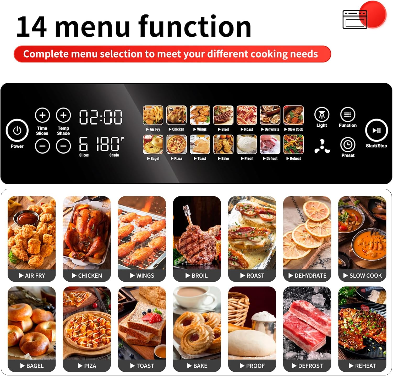 Air Fryer Toaster Oven, SEEDEEM 25L Countertop Convection Oven with Color LCD Display and Touch Screen, 14-in-1 Functions, Stainless Steel Smart Oven with Preset and Timer, Silver Metallic
