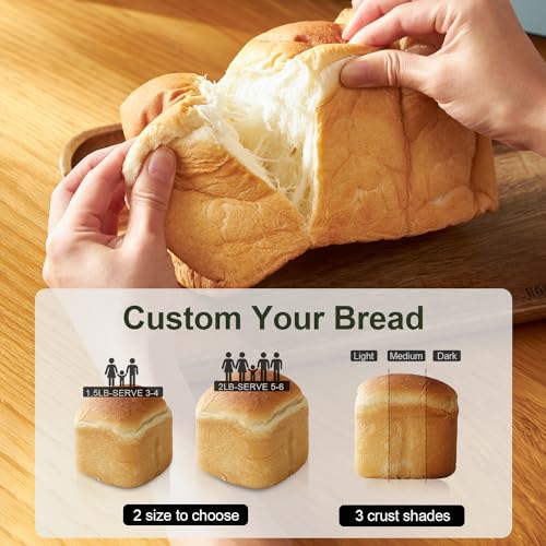 Neretva Bread Maker Machine, 20-in-1 2LB Automatic Breadmaker with Gluten Free Pizza Sourdough Setting, Digital, Programmable, 1 Hour Keep Warm, 2 Loaf Sizes, 3 Crust Colors - Receipe Booked Included