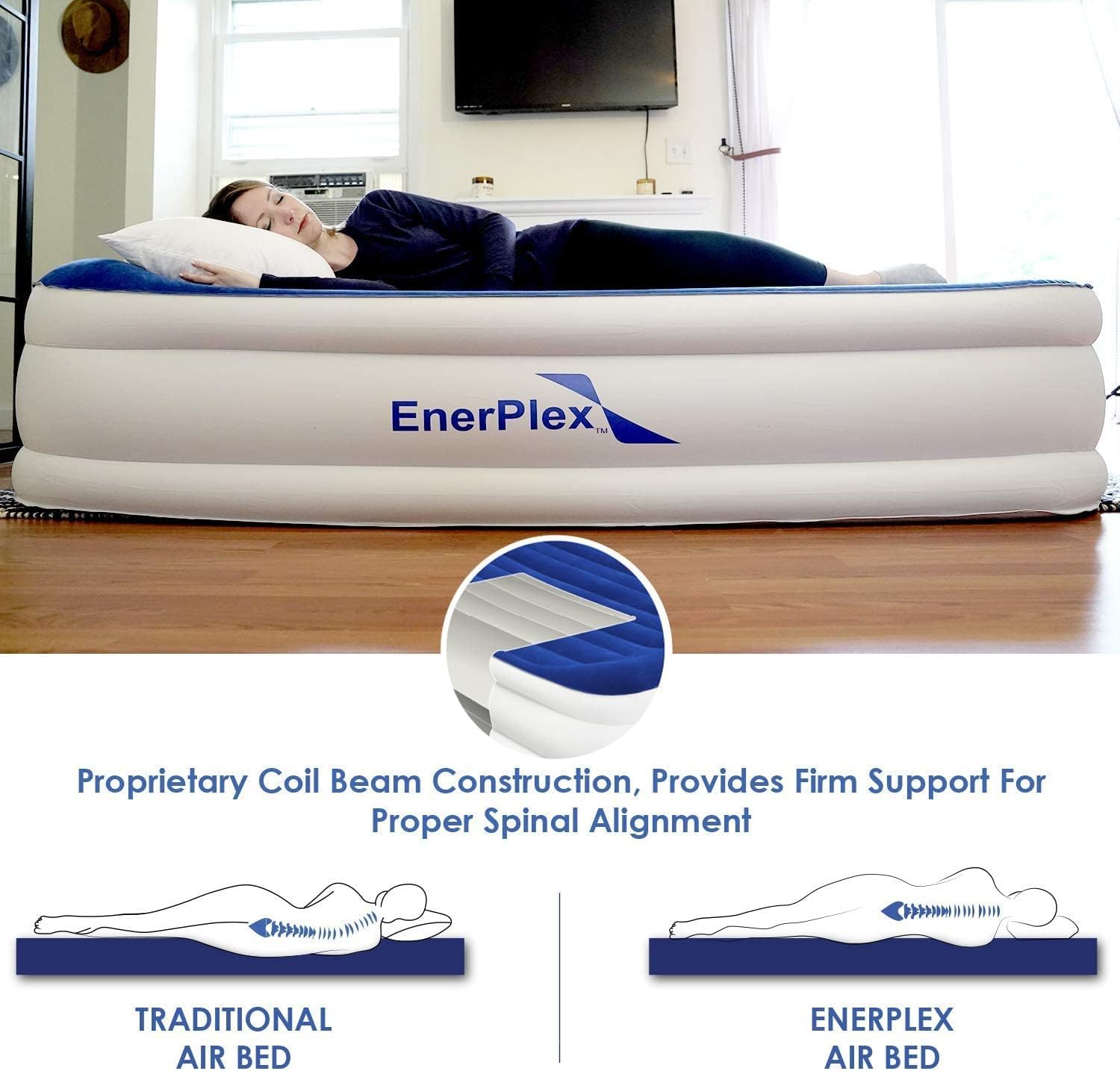 EnerPlex Air Mattress for Camping - Luxury 15 Inflatable Queen Mattress Bed w/ Built-in Dual Pump for Travel & Home Use