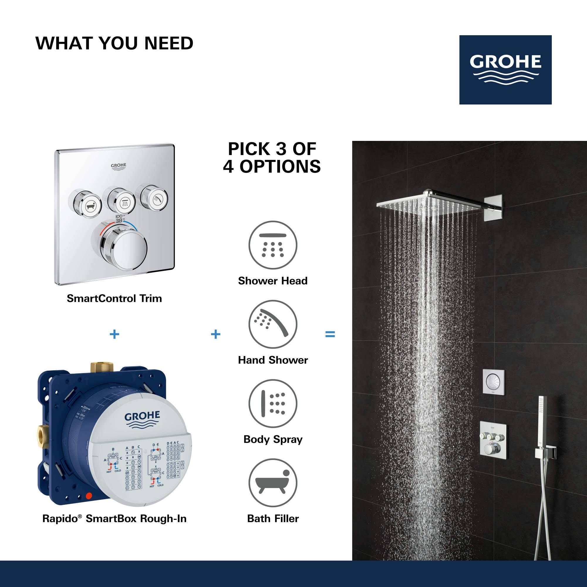 Grohe 29142000 Grohtherm SmartControl Triple Function Thermostatic Trim with Control Module - Starlight Chrome