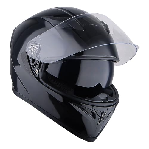 1Storm Motorcycle Full Face Dual Visor Helmet Bundle with Spoiler and Motorcycle Bluetooth Headset: HJK316 Matt Black