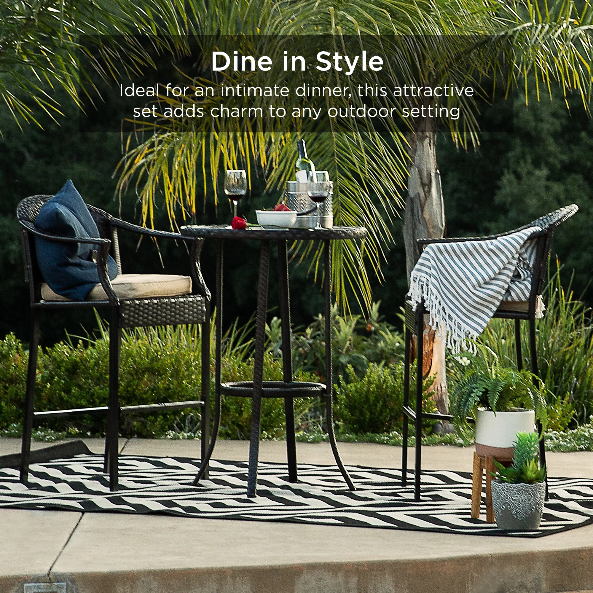 Best Choice Products 3-Piece Outdoor Wicker Patio Bar Table Bistro Set w/ Barstools, Steel Frame - Brown/Beige
