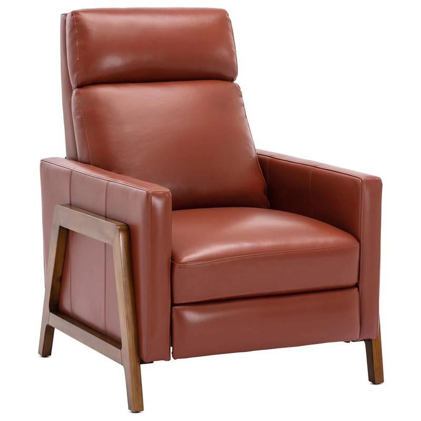 Bowery Hill Modern Leather Push Back Recliner in Caramel Finish - Curated Treasures Market