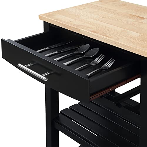 Convenience Concepts Ellaine 4 Tier Butcher Block Kitchen Cart with Drawer and Wine Rack