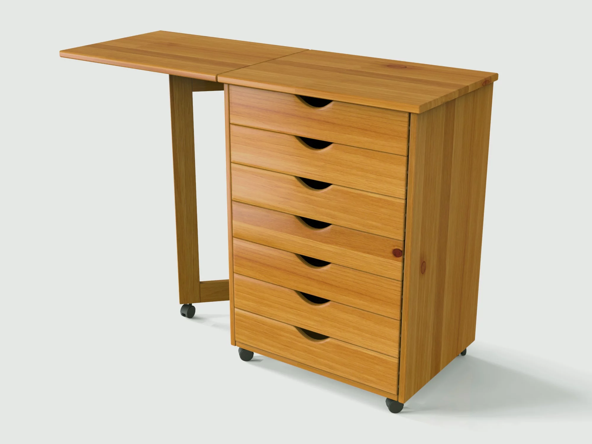 Adeptus Original Roll Cart, Solid Wood, 7 Drawer Gate Leg Roll Cart Desk, Extra Wide Drawers