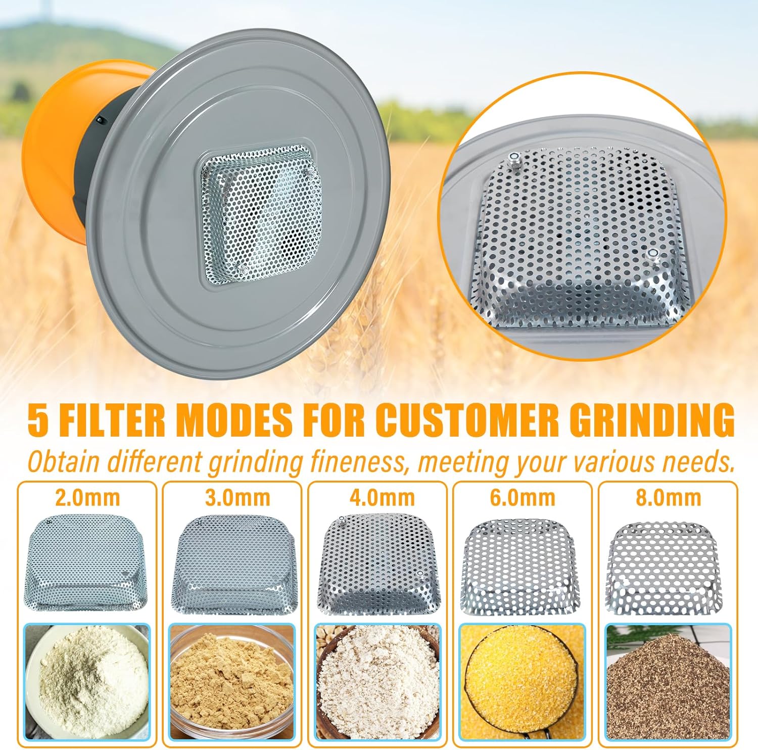 Electric Grain Mill Grinder 1300W Corn Grinder 60L/15.85Gal Kitchen Mill Grinder High Speed Dry Grain Mill Grinder with 5 Grinding Sieves Wheat Grinder for Grinding Wheat Corn Rice | US STOCK