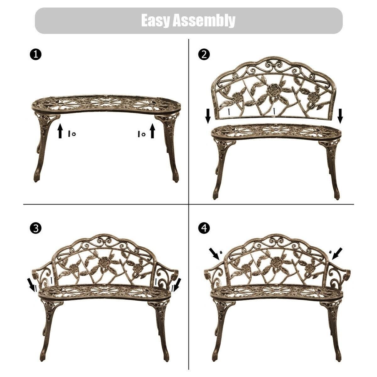 Aluminum Patio Outdoor Garden Bench Chair Loveseat Cast - 39 2/5x22 x 20 4/5x22 x 30 3/5x22 (L x D x H) - Green