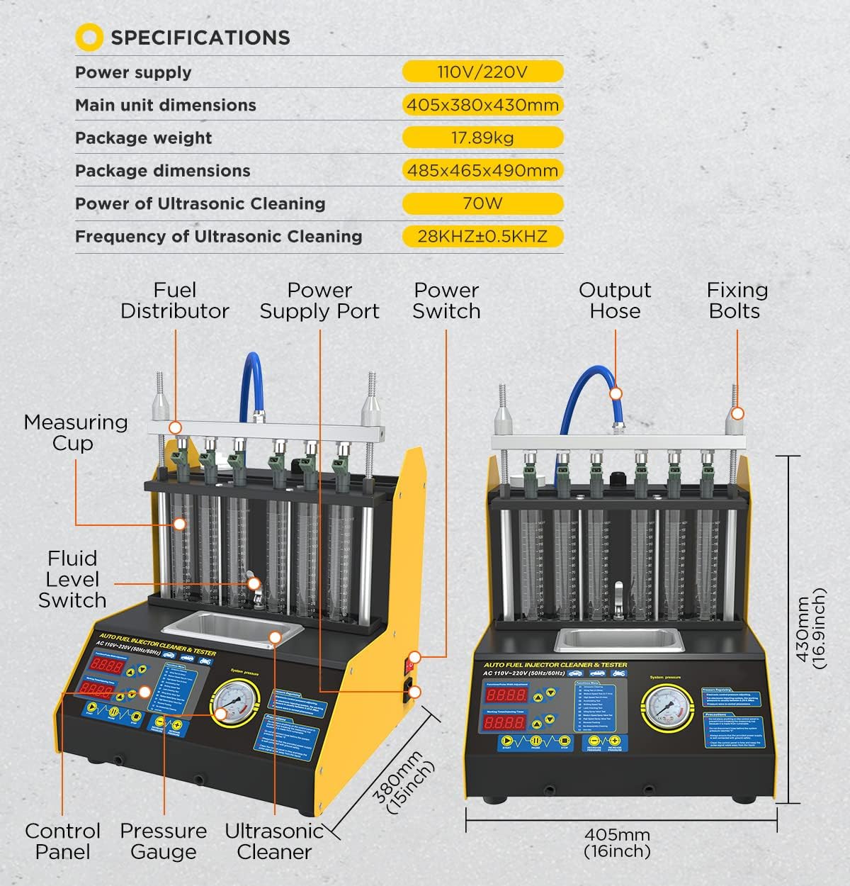 AUTOOL Automotive Fuel Injection Systems Cleaning Tools CT-200 Fuel Injector Cleaner and Tester 110V Fuel Injection Systems Cleaning Testing Tools