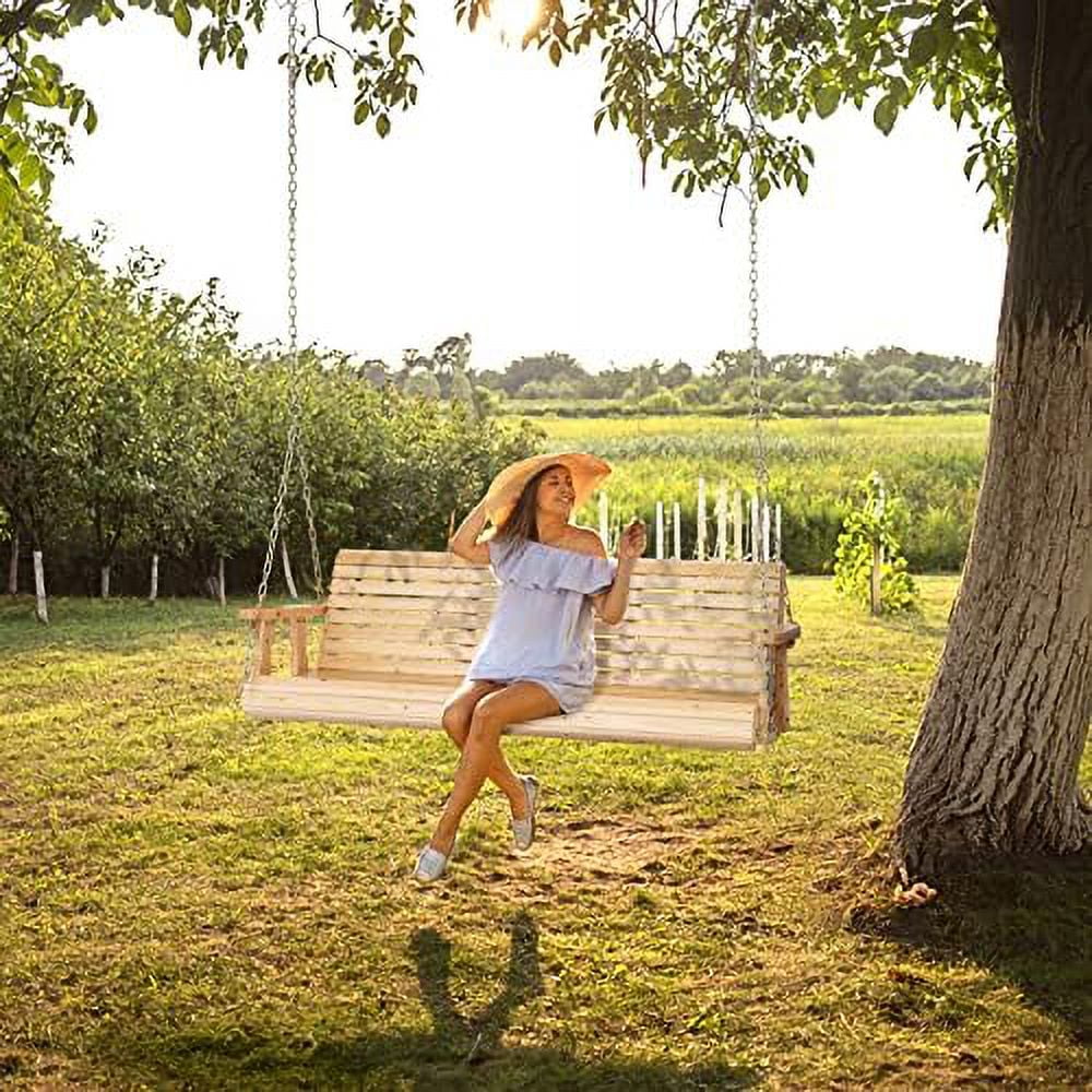 SQSFCB Upgraded Patio Wooden Porch Swing for Courtyard &amp; Garden  Heavy Duty 880 LBS Swing Chair Bench with Hanging Chains for Outdoors (5 FT  White) - Curated Treasures Market