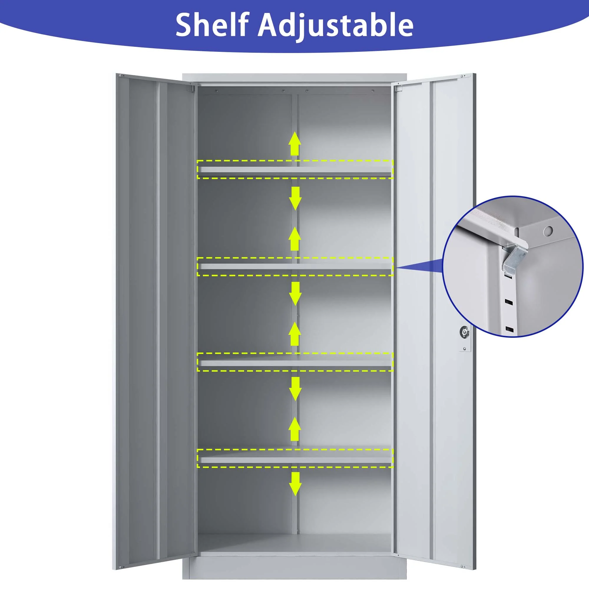 71"H Metal Garage Storage Cabinet, Black Tool Steel Locking Cabinet with Doors and 4 Shelves, Tall Cabinets for Garage Storage Systems Lockable File Cabinet for Home Office, Classroom/Pantry