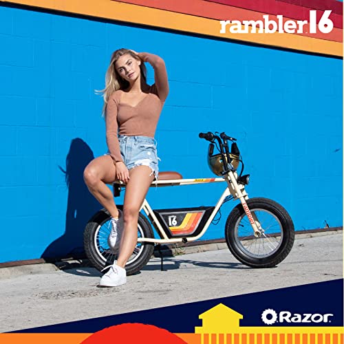 Razor Rambler 16 – 36V Electric Minibike with Retro Style, Up to 15.5 MPH, Up to 11.5 Miles Range & Retrospec Dakota Bicycle/Skateboard Helmet for Adults - Commuter, Bike, Skate, Scooter