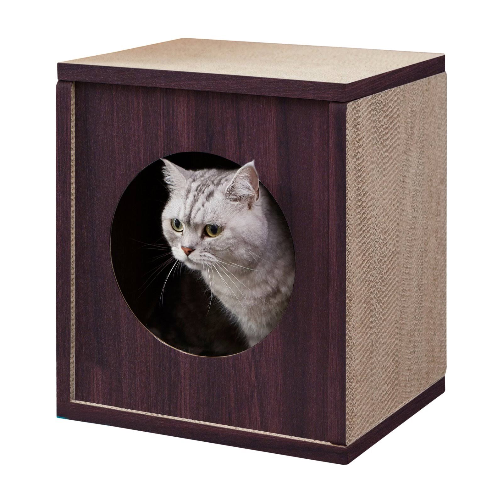 Way Basics Eco Friendly Cat Scratcher Cube House Espresso