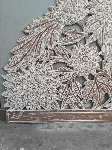 SMARTCAREWOOD Hand Carving- Half Moon Bed Headboard Natural | Bed Head Wall Art | Tropical Home Decor |