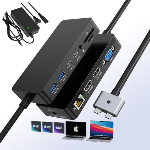 12-in-2 Docking Station MacBook Pro Triple Display Dual HDMI+VGA with 100W Power Adapter, 4K@60Hz Mac Dock for MacBook Pro 791C