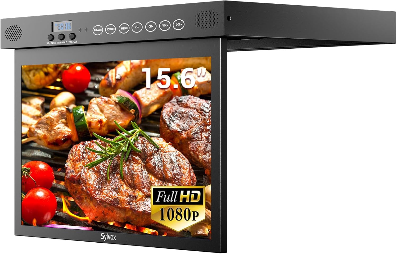 SYLVOX 15.6 inch Smart TV for Kitchen, 1080P RV TV Under Cabinet TV, Smart Google TV Rotated & Folded, Support Google Assistant WiFi Bluetooth, Small TV for Kitchen, Bedroom, RV Camper, Black