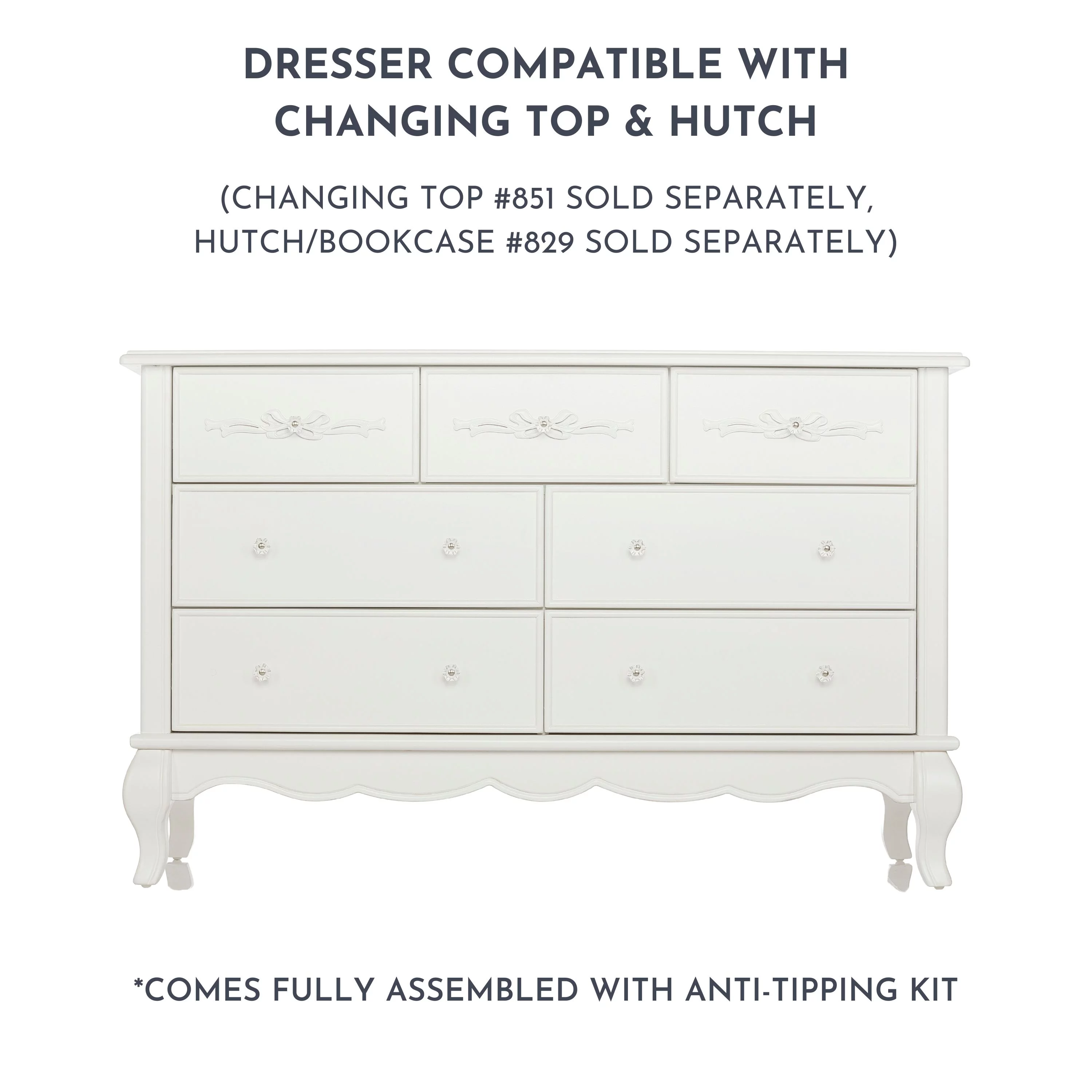 Evolur Aurora 7 Drawer Double Dresser Frost, Spacious Drawers