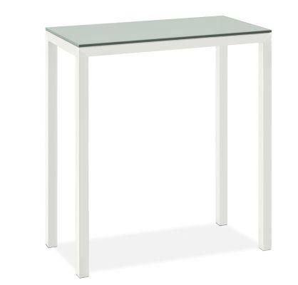 Room u0026 Board | Modern Parsons 36W 18d 42h Bar Table w/ 2x22 Leg | Satin Etched Tempered Glass Top w/ White Base