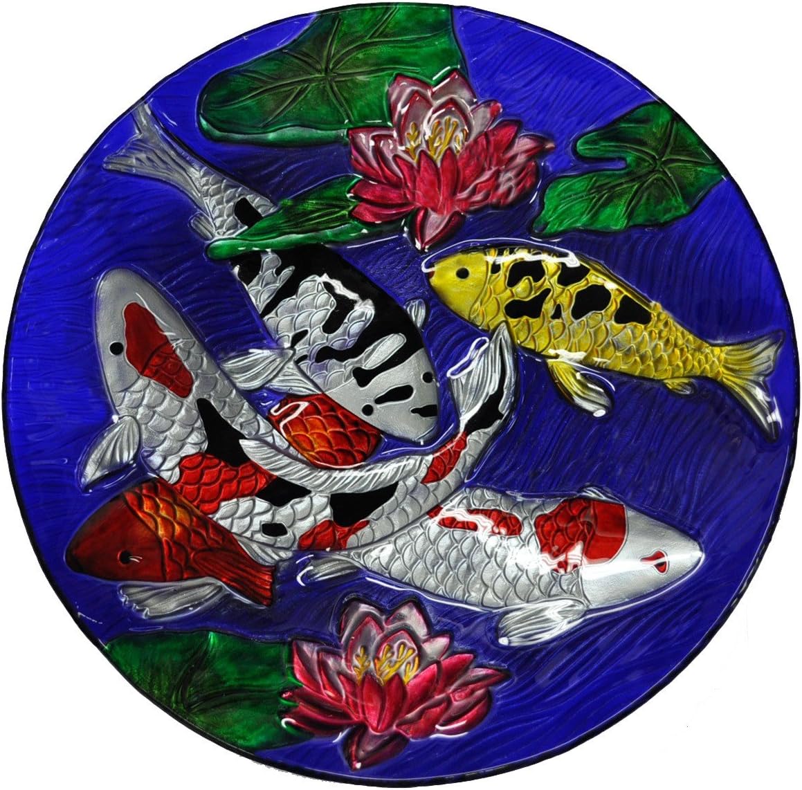 GADINO CAC3000950 18'' Hand Painted Koi Fish Glass Bowl Bird Bath/Feeder, Fountain, Decorative Plate