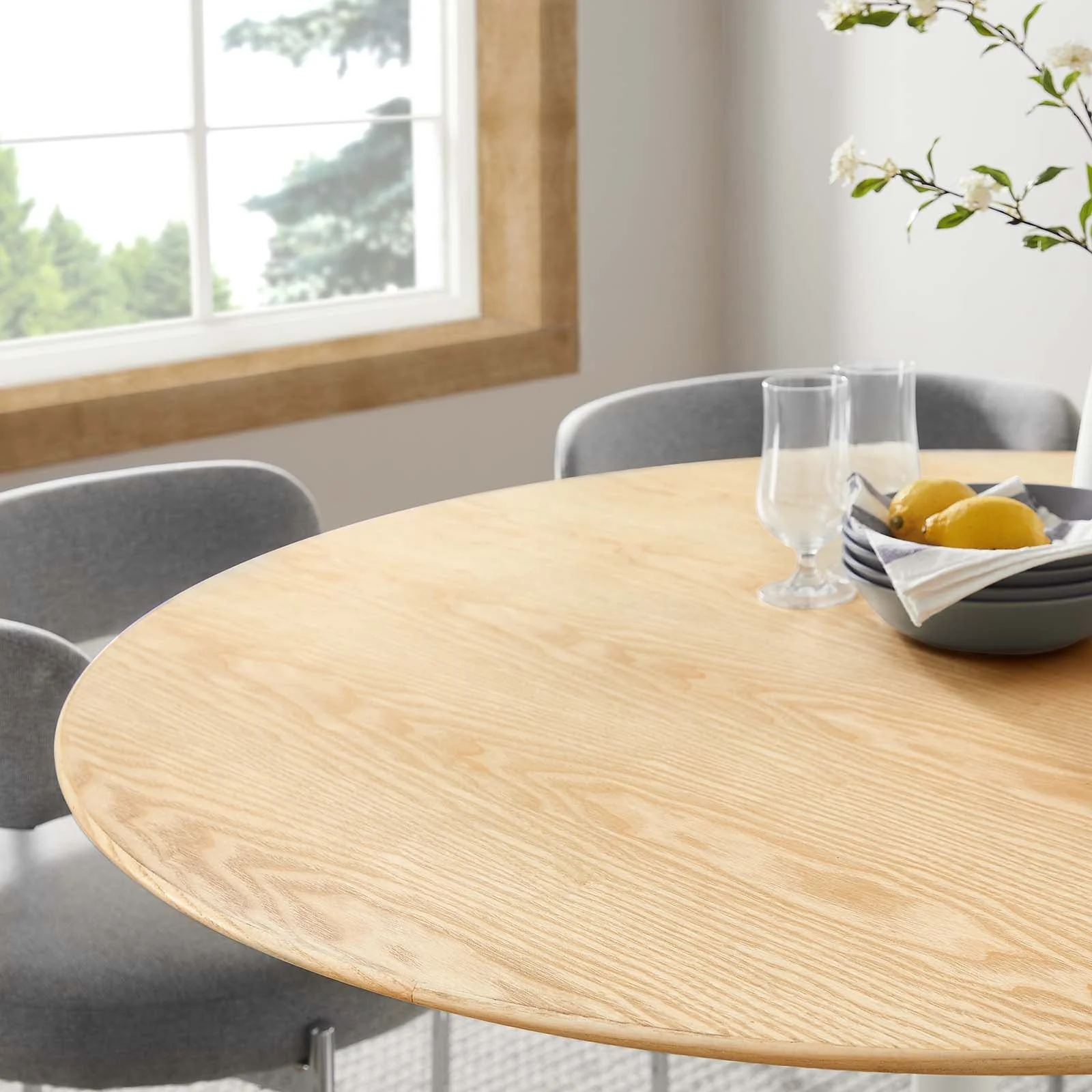48" Tulip Table, Round Wood Top Dining Table - Light Oak