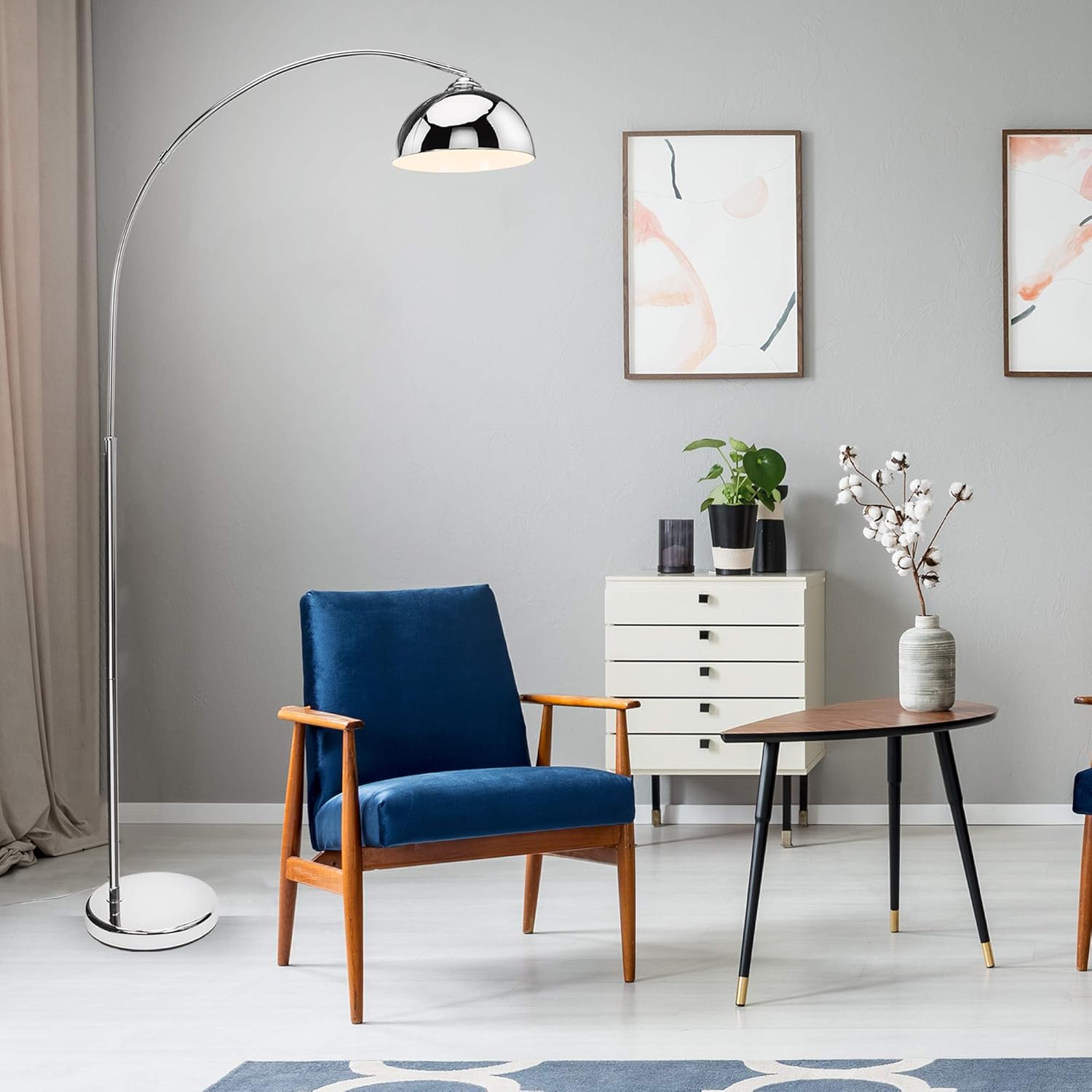 Catalina 21413-000 Mid-Century Modern Over The Sofa Curved Metal Arc Floor Lamp with Heavy Base for Living, Dorm Room, Office, 76, Classic Chrome