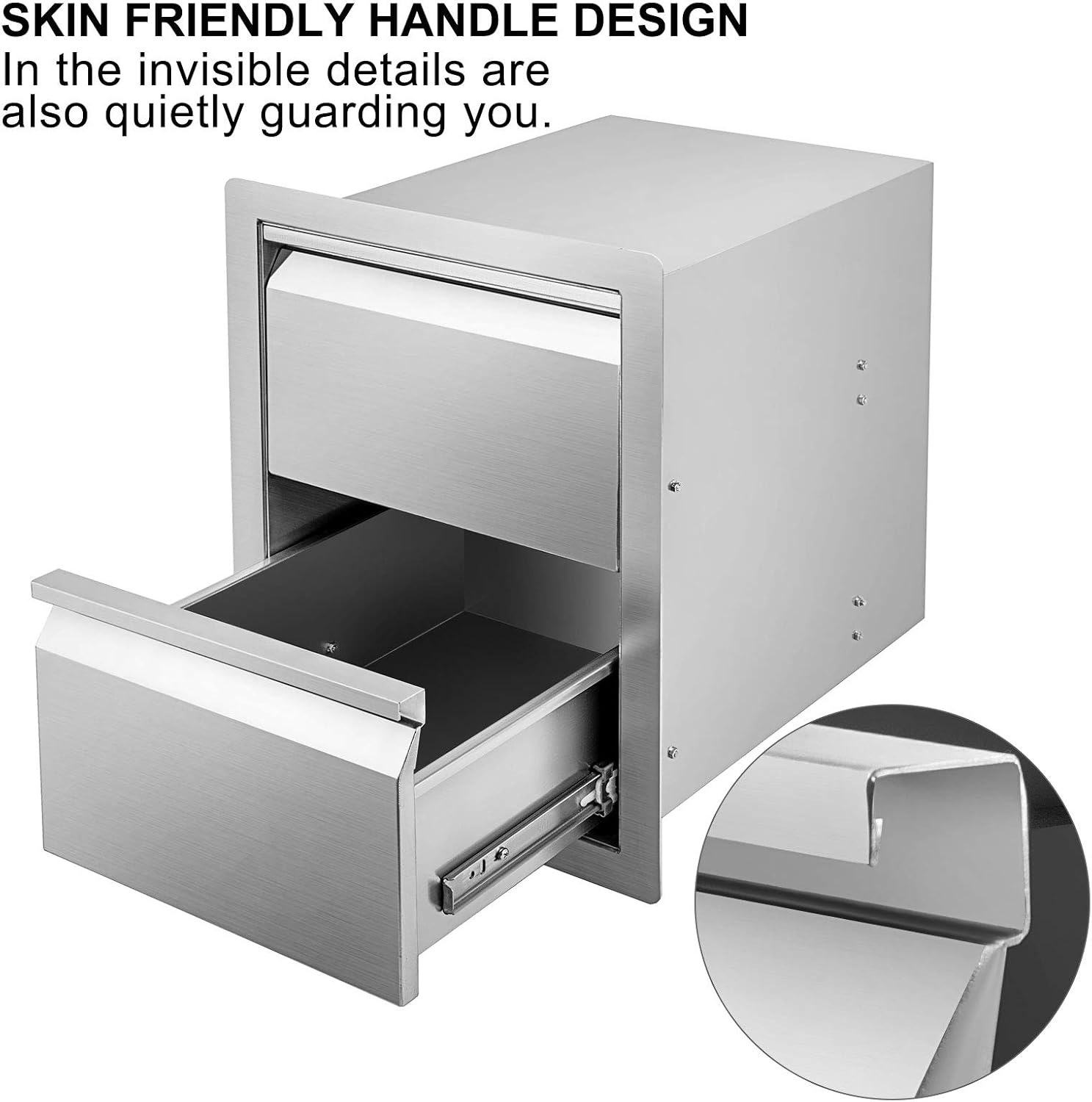 Hottoby Outdoor Kitchen Drawers Stainless Steel Double Access BBQ Drawers Box Frame Style Flush Mount for Outdoor Kitchen Cabinets& BBQ Island/Grill(18''x20''x15'' 304BBQ Storage Double Drawers)