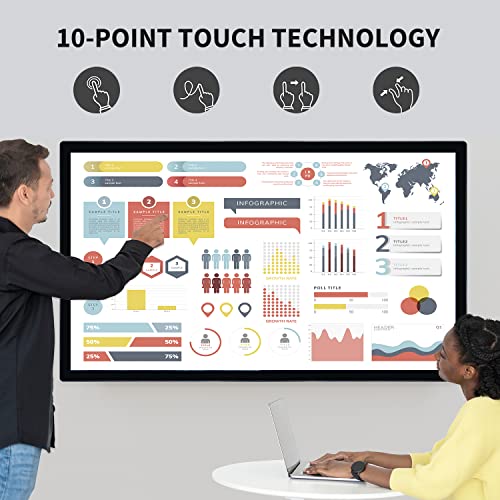 TouchWo 65 inch Interactive Touchscreen Monitor, Smart Board with 4K Display, Win-OS Electronic Whiteboard Touch Screen PC for Office and Classroom