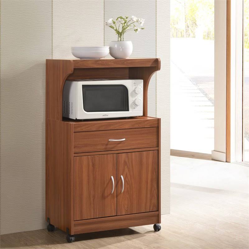 Pemberly Row Microwave Kitchen Cart in Cherry - PR-1644329
