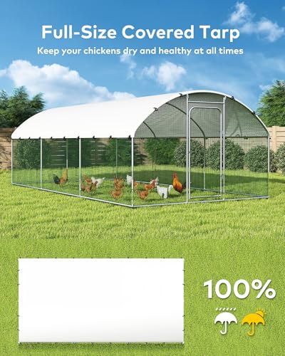 Large Metal Chicken Coop Run with Spire Roof – Outdoor Poultry Cage with Waterproof & UV-Resistant Cover for Chickens, Ducks, Rabbits, and Hens in Yard or Farm Use(8.9’ W x 11.8’ L x 6.6’ H)
