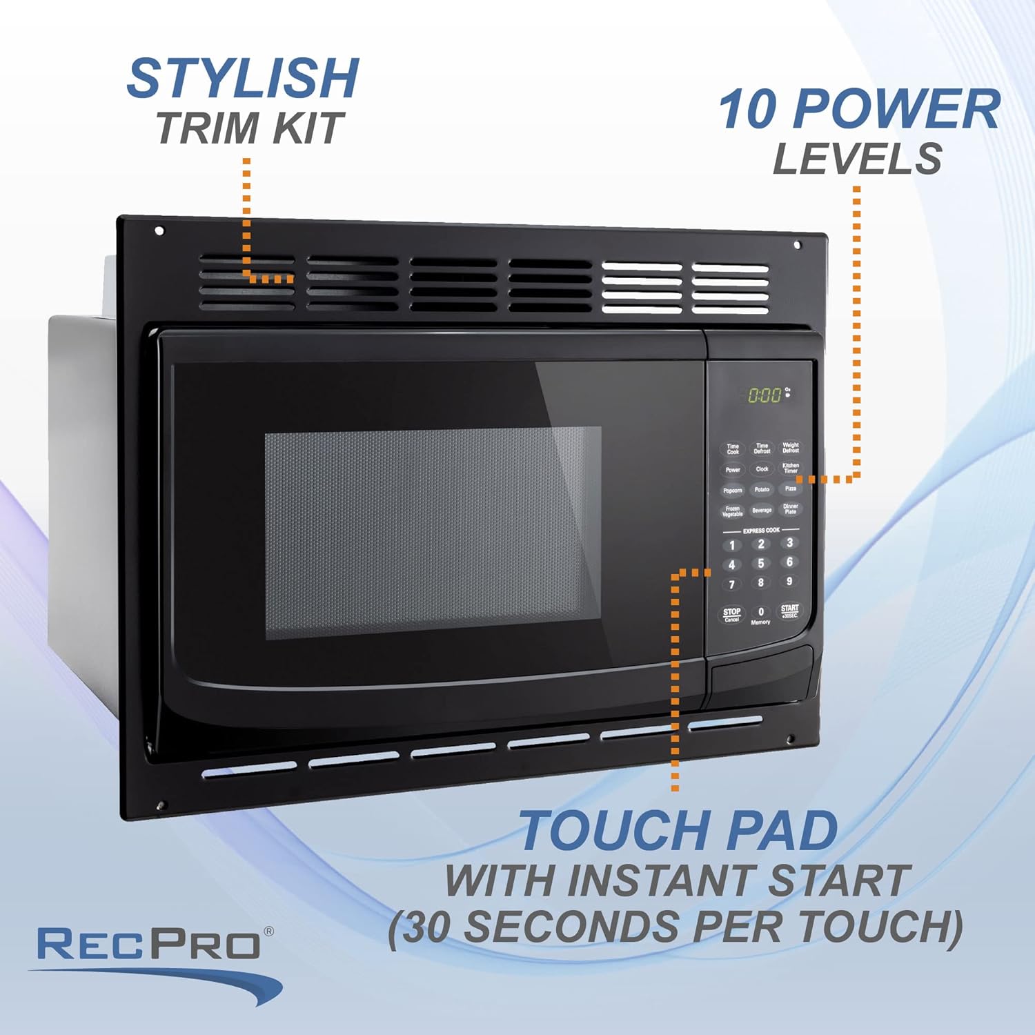 RecPro RV Microwave 1.0 Cubic Feet | 900W RV Microwave Replacement | Built-in RV Microwave