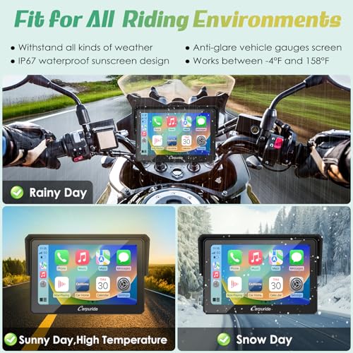 Carpuride W702 for Motorcycle, 7 inch Waterproof Touchscreen, Portable Carplay/Android Auto GPS Navigation for Motorbike, Support Dual Bluetooth, Car GPS, Siri, G00gle Assistant, TF-64G